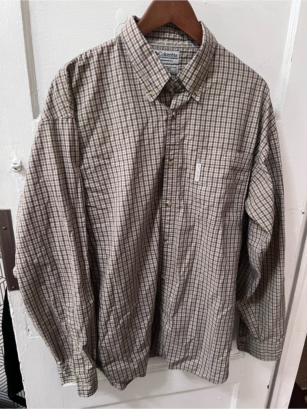 Columbia Men's Tan and Brown Plaid Button-Down Shirt